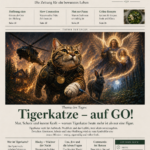 Zwischen Schatten und flackerndem Licht erscheint „Tigerkatze – auf GO!“ auf dem Cover von Eve, mit goldenem Leuchten und dunkler Stimmung.